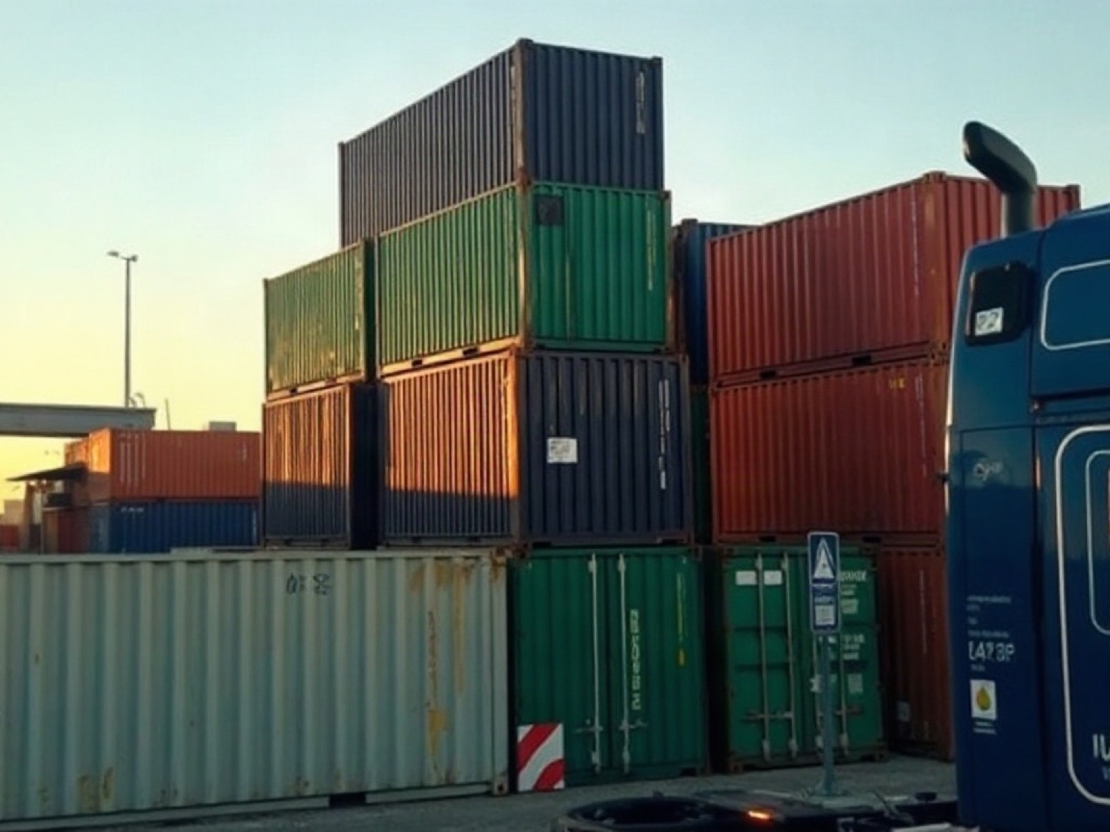 Contenedores en un patio aduanal cerca de la garita de Otay