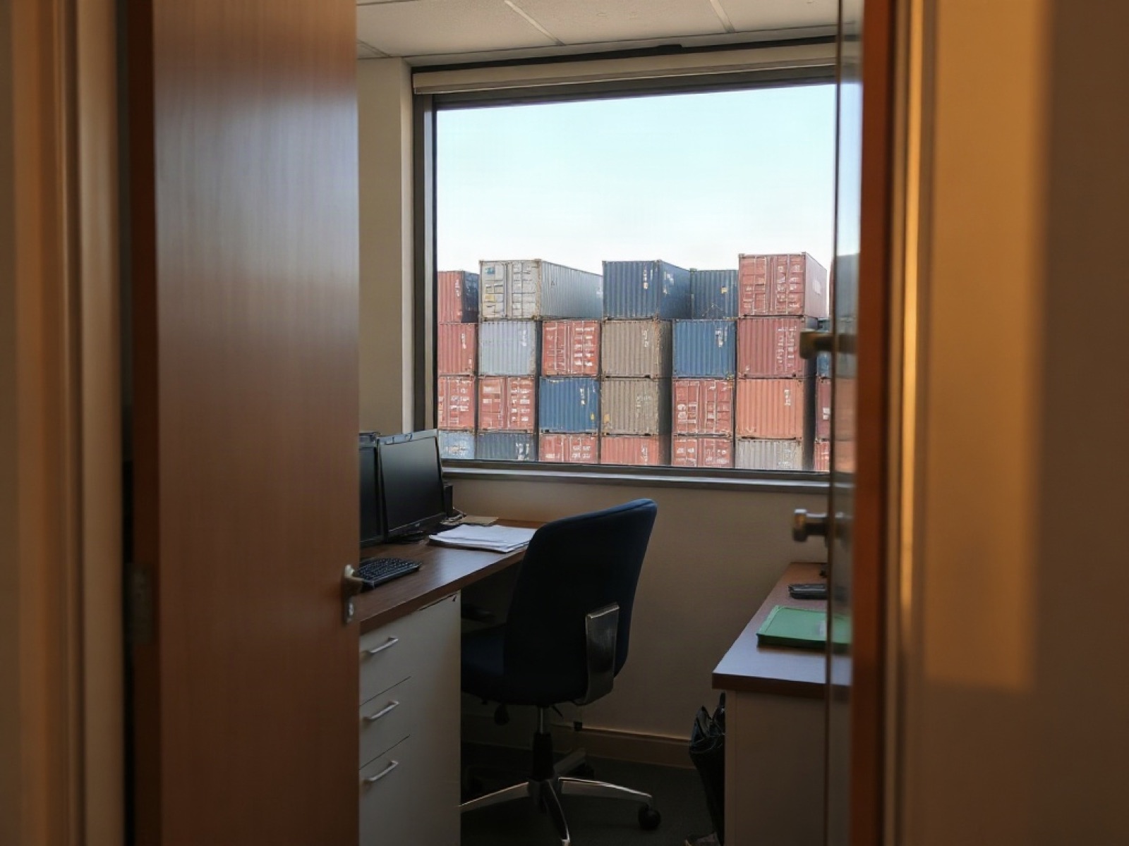 Oficina de agencia aduanal en Otay con vista al patio de contenedores